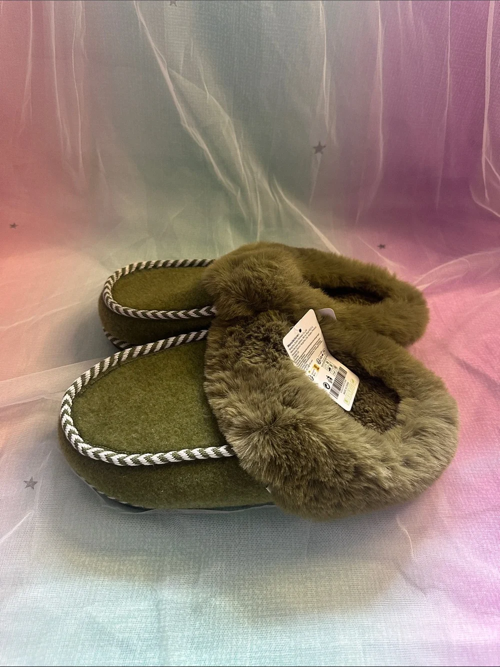 Men's Olive Faux-Fur Lined Slip-On Moccasins